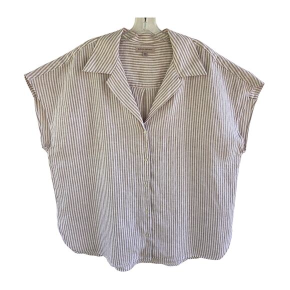 Banana Republic Clara Linen Shirt  XL Stripe Relaxed Fit Resort Collar S/S - Picture 2 of 8